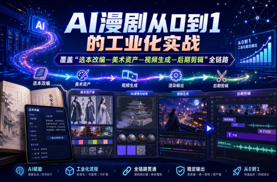 AI漫剧从0到1的工业化实战，覆盖“选本改编—美术资产—视频生成—后期剪辑”全链路(更新6月)-选优云网创