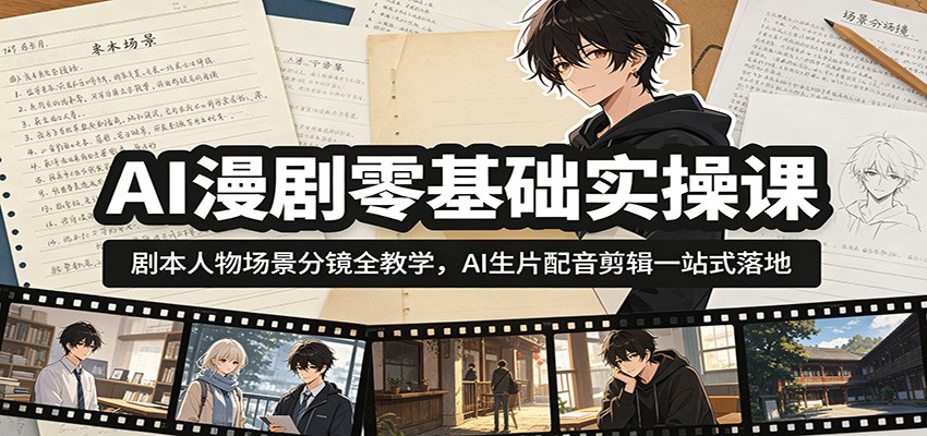 AI漫剧零基础实操课：剧本人物场景分镜全教学，AI生片配音剪辑一站式落地-选优云网创