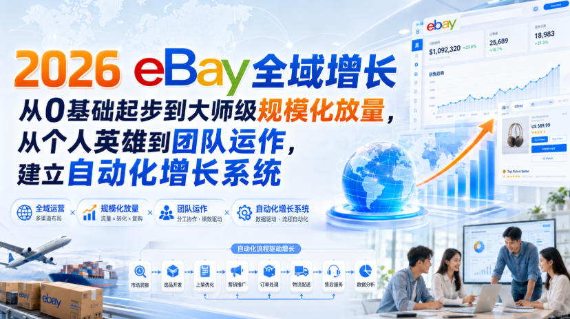 2026 eBay全域增长，从0基础起步到大师级规模化放量，从个人英雄到团队运作，建立自动化增长系统-选优云网创