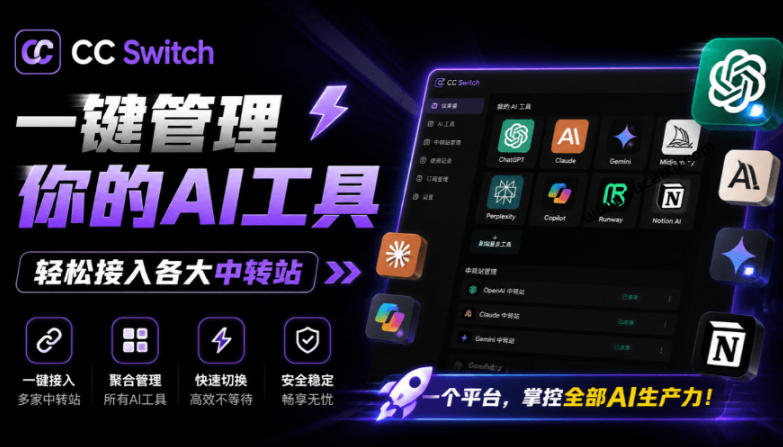 一键给Chatgpt、Codex、Claude接入地第三方中转站，CC Switch统一管理你的AI编程工具工作流-选优云网创
