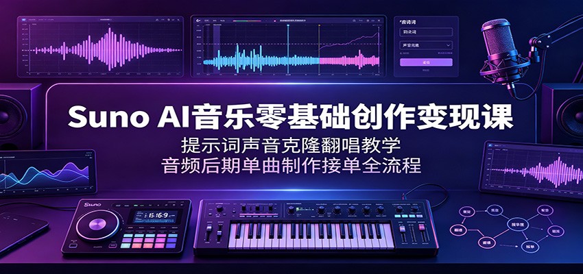 Suno AI音乐零基础创作变现课：提示词声音克隆翻唱教学，音频后期单曲制作接单全流程-选优云网创