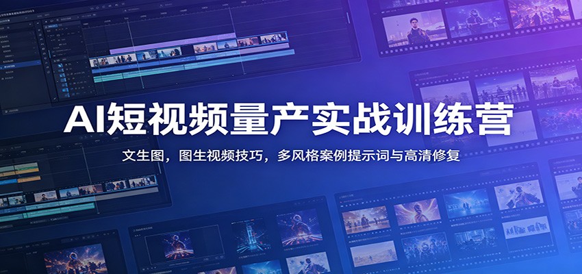 AI短视频量产实战训练营：文生图，图生视频技巧，多风格案例提示词与高清修复-选优云网创