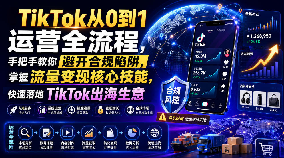 TikTok从0到1运营全流程，手把手教你避开合规陷阱，掌握流量变现核心技能，快速落地TikTok出海生意(更新8月)-选优云网创