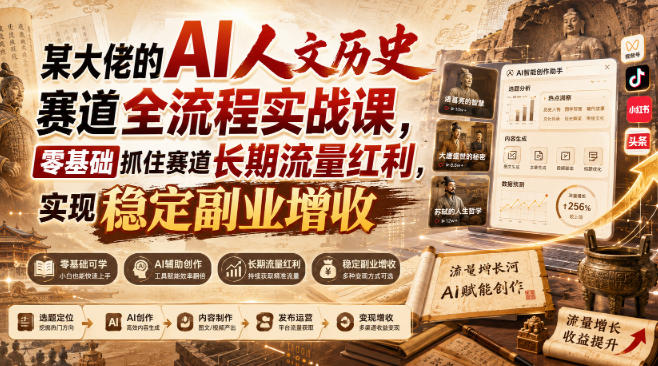某大佬的AI人文历史赛道全流程实战课，零基础抓住赛道长期流量红利，实现稳定副业增收（更新）-选优云网创