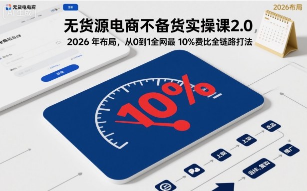 无货源电商不备货实操课2.0，2026年布局，从0到1全网最低10%费比全链路打法【更新26年6月16日】-选优云网创