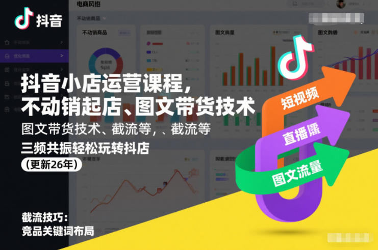 抖音小店运营课程，不动销起店、图文带货技术、截流等，三频共振轻松玩转抖店(更新260815)-选优云网创