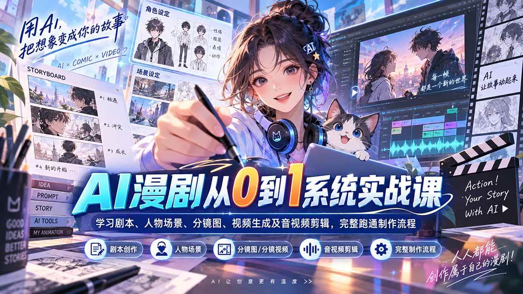（20430期）AI漫剧从0到1系统实战课：学习剧本、人物场景、分镜图、视频生成及音视频剪辑，完整跑通制作流程-选优云网创