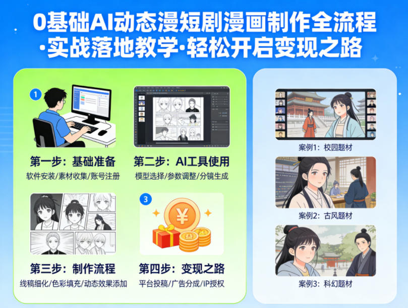 0基础AI动态漫短剧漫画制作全流程，实战落地教学，轻松开启变现之路-选优云网创