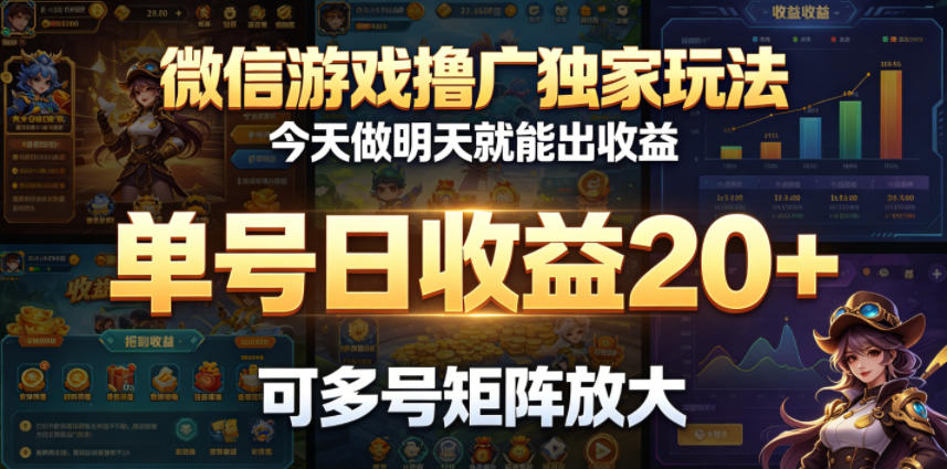 微信游戏撸广独家玩法,今天做明天就能出收益,单号日收益20+,可多号矩阵放大-选优云网创