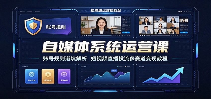 自媒体系统运营课：账号规则避坑解析，短视频直播投流多赛道变现教程-选优云网创