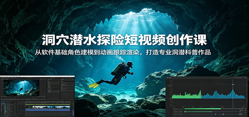 洞穴潜水探险短视频创作课：从软件基础角色建模到动画跟踪渲染，打造专业洞潜科普作品-选优云网创