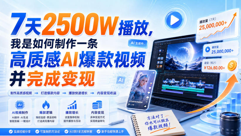 7天2500W播放，我是如何制作一条高质感AI爆款视频并完成变现-选优云网创