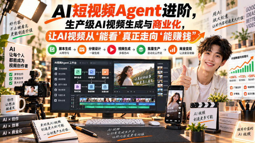 AI短视频Agent进阶，生产级AI视频生成与商业化，让AI视频从”能看”真正走向”能賺钱”-选优云网创