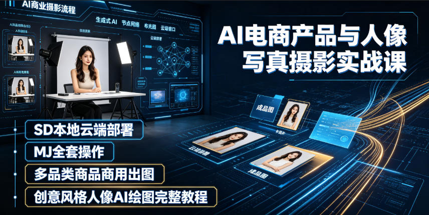 AI电商产品与人像写真摄影实战课｜SD本地云端部署、MJ全套操作、多品类商品商用出图、创意风格人像AI绘图完整教程-选优云网创