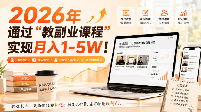 2026年通过“教副业课程”实现月入1-5W！毫无保留的全部教给你，长期稳定【揭秘】-选优云网创