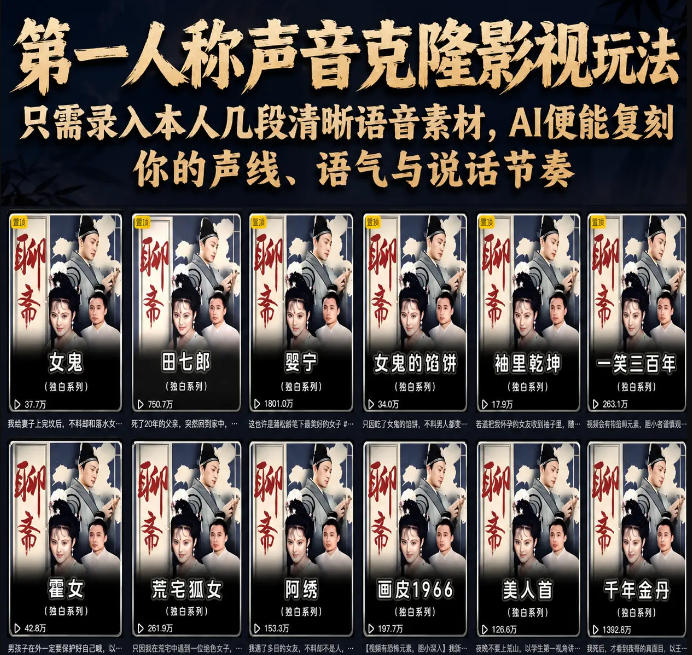 第一人称声音克隆影视玩法，只需录入本人几段清晰语音素材，AI便能复刻你的声线、语气与说话节奏-选优云网创
