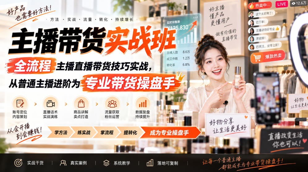 主播带货实战班ZB,全流程主播直播带货技巧实战,从普通主播进阶为专业带货操盘手-选优云网创
