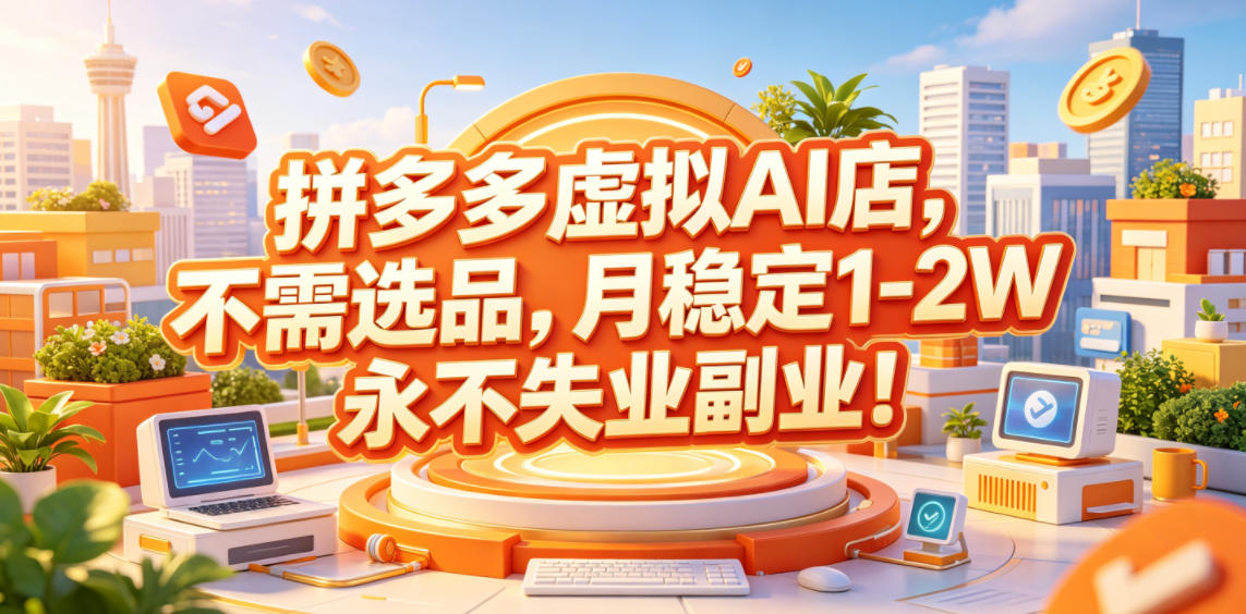 拼多多虚拟AI店，不需选品，月稳定1-2W，永不失业副业！【揭秘】-选优云网创