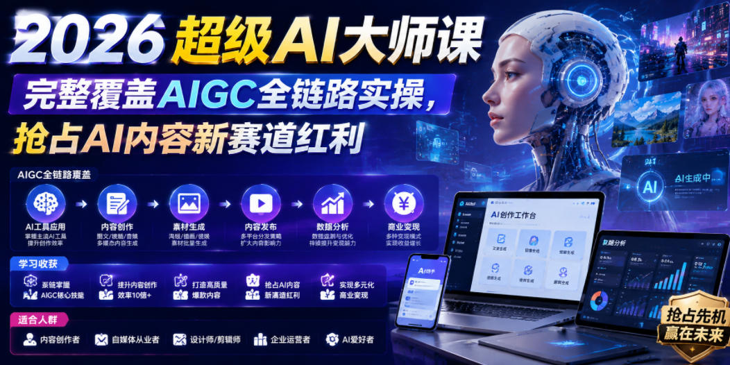 2026超级AI大师课，完整覆盖AIGC全链路实操，抢占AI内容新赛道红利-选优云网创