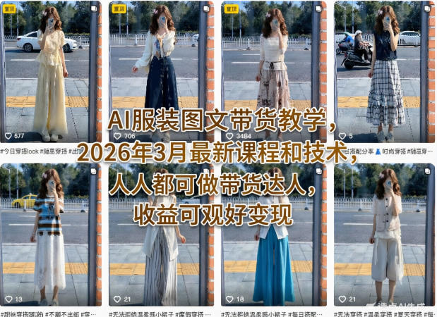 AI服装图文带货教学，2026年3月最新课程和技术，人人都可做带货达人，收益可观好变现-选优云网创