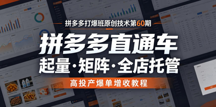 拼多多打爆班原创技术第60期,拼多多直通车,起量・矩阵・全店托管,高投产爆单增收教程-选优云网创