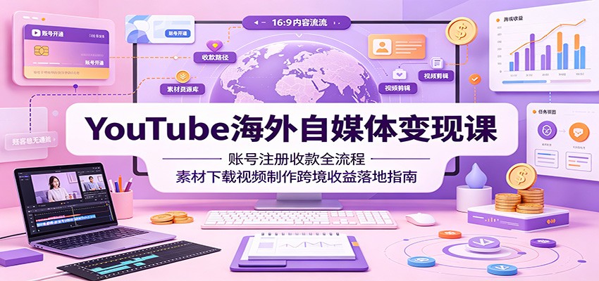 YouTube海外自媒体变现课：账号注册收款全流程，素材下载视频制作跨境收益落地指南-选优云网创