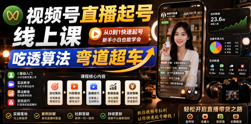 视频号直播起号线上课，吃透算法弯道超车(2026年6月)-选优云网创