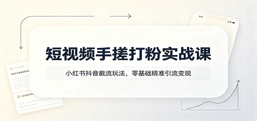 短视频手搓打粉实战课：小红书抖音截流玩法，零基础精准引流变现-选优云网创