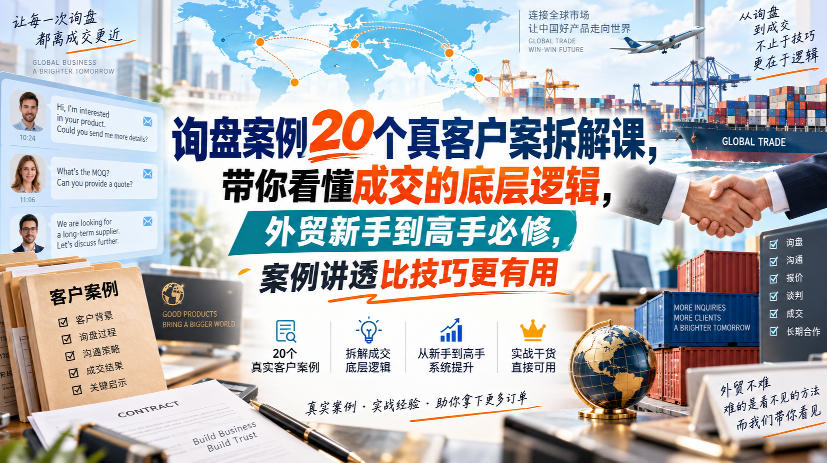 询盘案例20个真客户案拆解课，带你看懂成交的底层逻辑，外贸新手到高手必修，案例讲透比技巧更有用-选优云网创