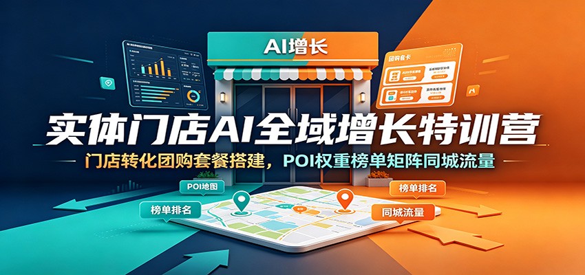 实体门店AI全域增长特训营：门店转化团购套餐搭建，POI权重榜单矩阵同城流量-选优云网创