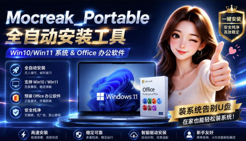 Mocreak全自动安装office和win10、win11系统，告别U盘装系统，使用安全可靠-选优云网创