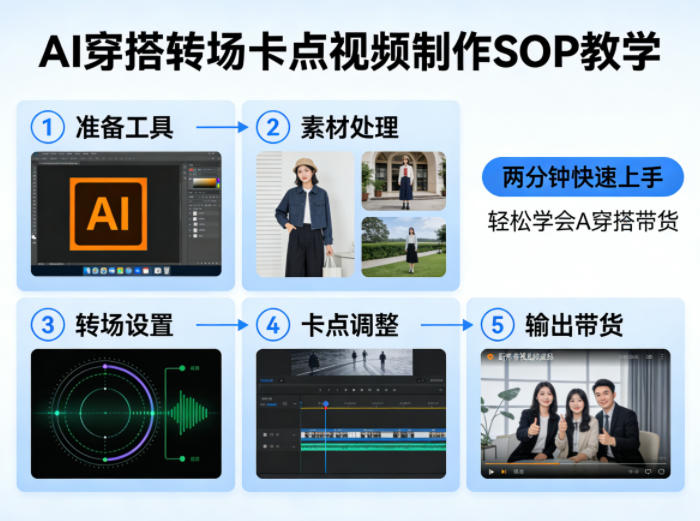 AI穿搭转场卡点视频制作SOP教学，两分钟快速上手，轻松学会AI穿搭带货-选优云网创