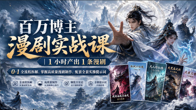 百万博主漫剧实战课｜1小时产出1条漫剧，0‑1全流程拆解，掌握高质量漫剧制作，配套全套实操提示词-选优云网创