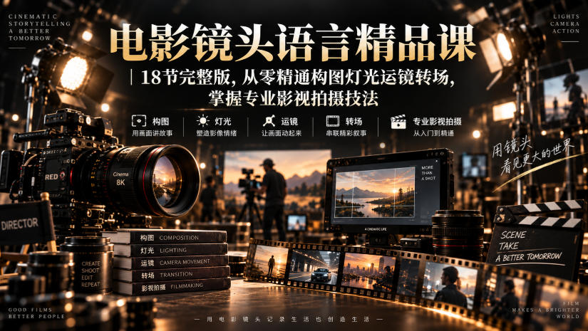 电影镜头语言精品课｜18节完整版，从零精通构图灯光运镜转场，掌握专业影视拍摄技法-选优云网创