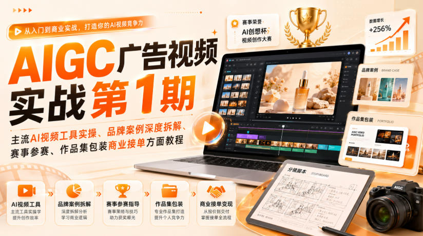 AIGC广告视频实战第1期，主流AI视频工具实操、品牌案例深度拆解、赛事参赛、作品集包装商业接单方面教程-选优云网创