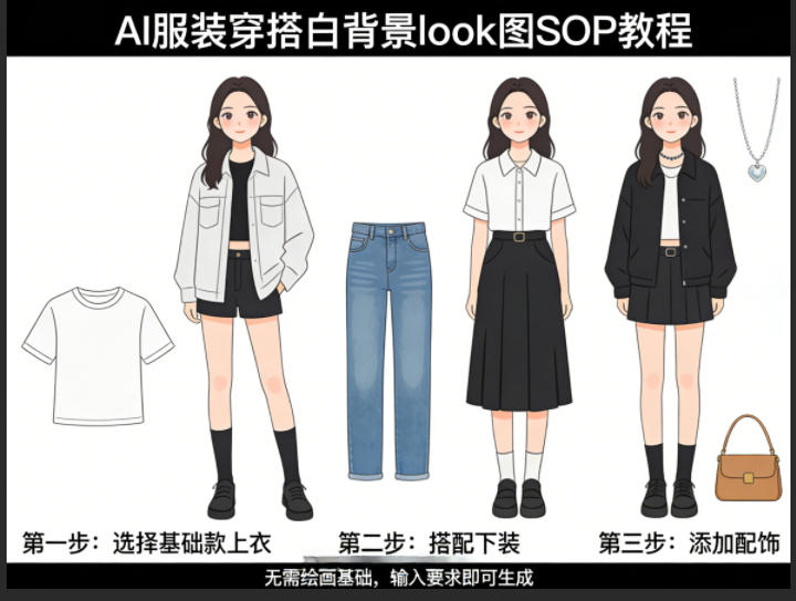 AI服装穿搭白背景look图SOP教程，不用会画画，提几句具体要求，AI就能还你一个奇迹-选优云网创