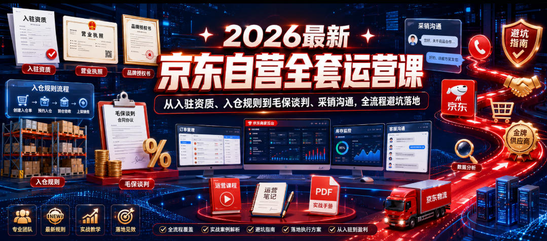 2026最新京东自营全套运营课，从入驻资质、入仓规则到毛保谈判、采销沟通，全流程避坑落地-选优云网创