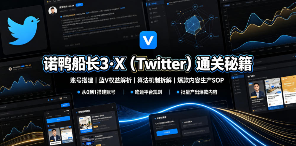 诺鸭船长3·X(Twitter)通关秘籍，涵盖账号搭建、蓝V权益解析、算法机制拆解及爆款内容生产SOP-选优云网创