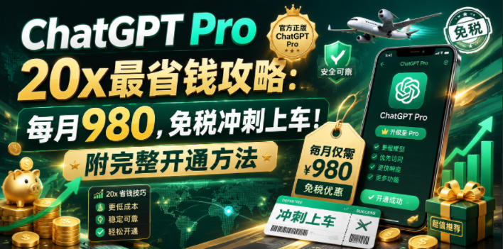 ChatGPT Pro 20x最省钱攻略:每月980,免税冲刺上车!附完整开通方法【文档】-选优云网创