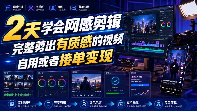 2天学会网感剪辑，完整剪出有质感的视频，自用或者接单变现-选优云网创