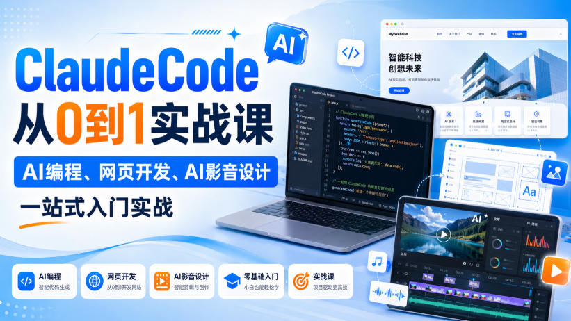 Claude Code从0到1实战课，AI编程、网页开发、AI影音设计一站式入门实战（更新）-选优云网创