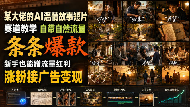 某大佬的AI温情故事短片赛道教学，自带自然流量，条条爆款，新手也能蹭流量红利，涨粉接广告变现（更新）-选优云网创