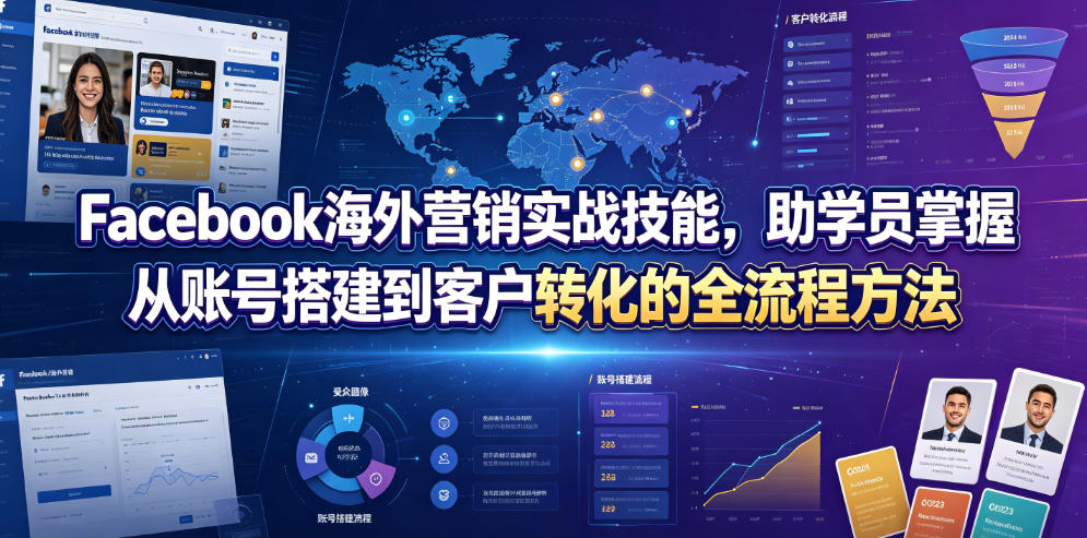 Facebook海外营销实战技能，助学员掌握从账号搭建到客户转化的全流程方法-选优云网创