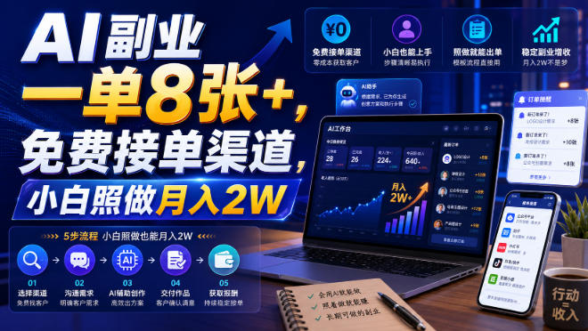 AI副业一单8张+，免费接单渠道，小白照做月入2W【揭秘】-选优云网创