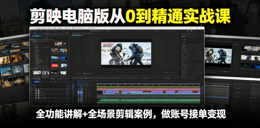 剪映电脑版从0到精通实战课，全功能讲解+全场景剪辑案例，做账号接单变现-选优云网创