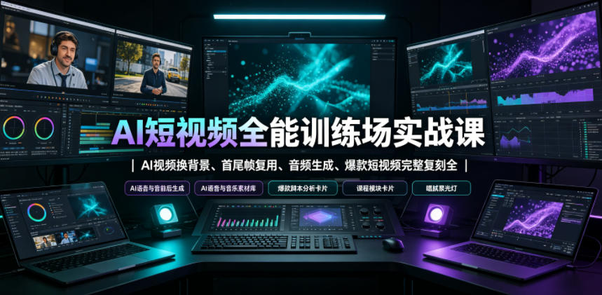 AI短视频全能训练场实战课｜AI视频换背景、首尾帧复用、音频生成、爆款短视频完整复刻全套实操教学-选优云网创