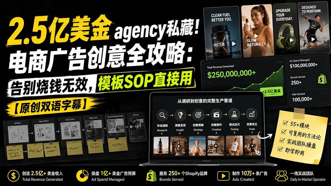 （20170期）2.5亿美金agency私藏！电商广告创意全攻略：告别烧钱无效，模板SOP直接用【原创双语字幕】-选优云网创