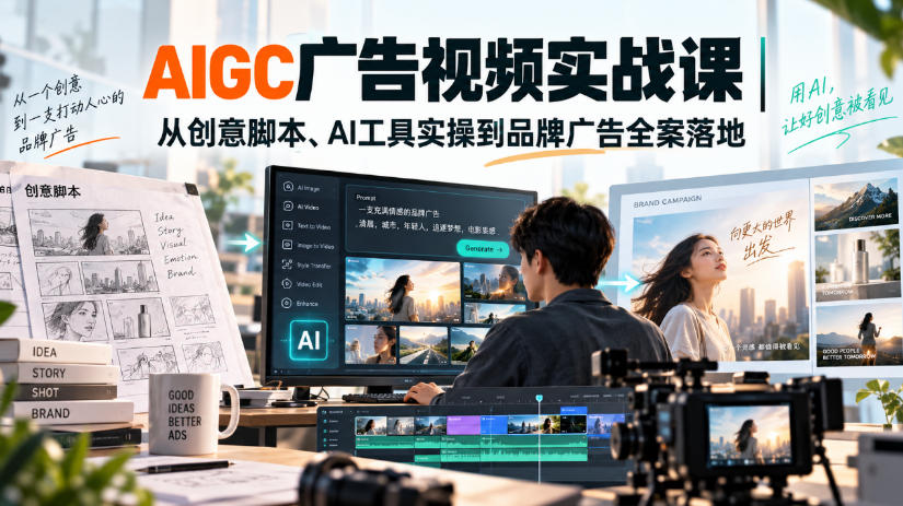 AIGC广告视频实战课｜从创意脚本、AI工具实操到品牌广告全案落地-选优云网创