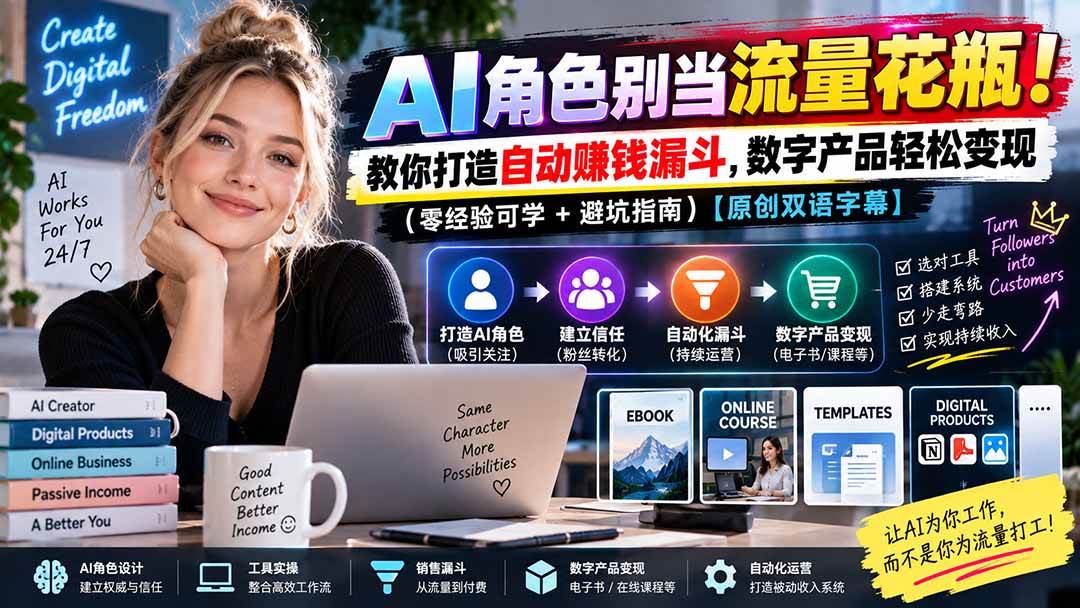 （20475期）AI角色别当流量花瓶！教你打造自动赚钱漏斗，数字产品轻松变现（零经验可学+避坑指南）【原创双语字幕】-选优云网创