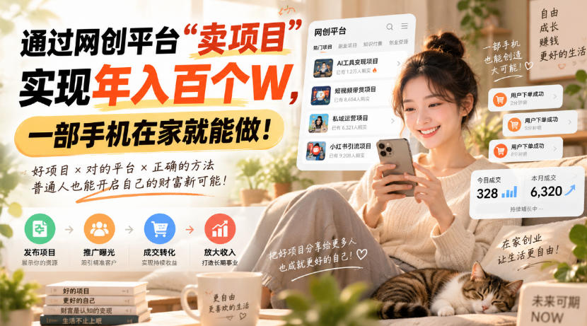 通过网创平台“卖项目”实现年入百个W，一部手机在家就能做！【揭秘】-选优云网创